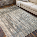 Shinny Shimmery Changing Lines Azure Blue Polyester Viscose Blend Area Rug Fabric - Changing Lines, Blue, 5' 3" X 7' 5" (1 Rug)