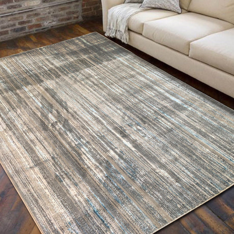 Shinny Shimmery Changing Lines Azure Blue Polyester Viscose Blend Area Rug Fabric - Changing Lines, Blue, 5' 3" X 7' 5" (1 Rug)