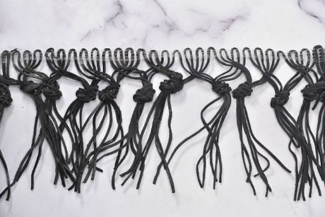 Fringe Trim Faux Leather Black 4"