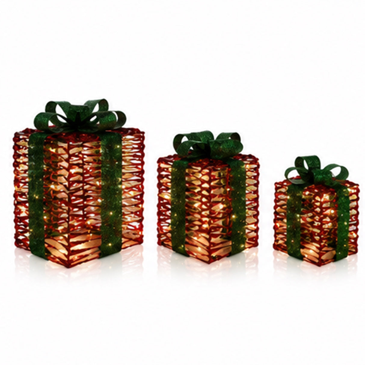 Red 3-Piece Christmas Gift Box Set Outdoor Decor