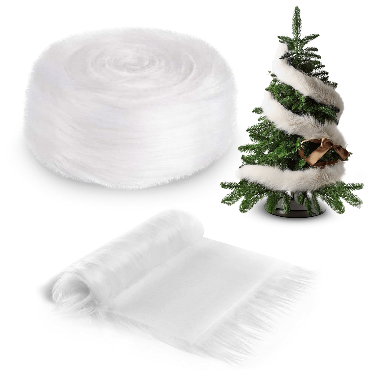Faux Fur Ribbon Trim Fabric White