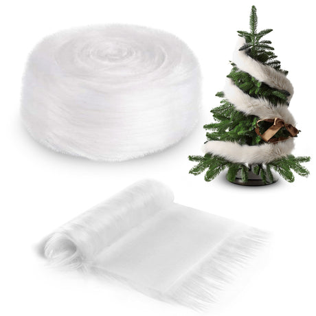 Faux Fur Ribbon Trim Fabric White
