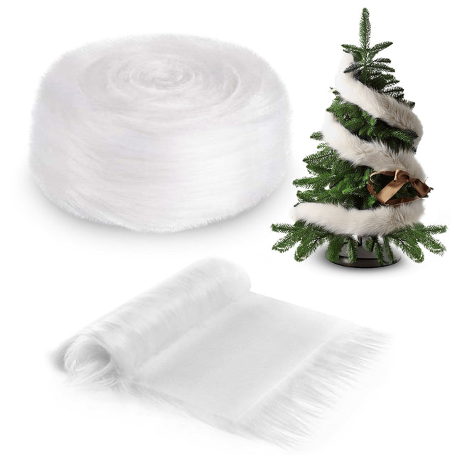 Faux Fur Ribbon Trim Fabric White