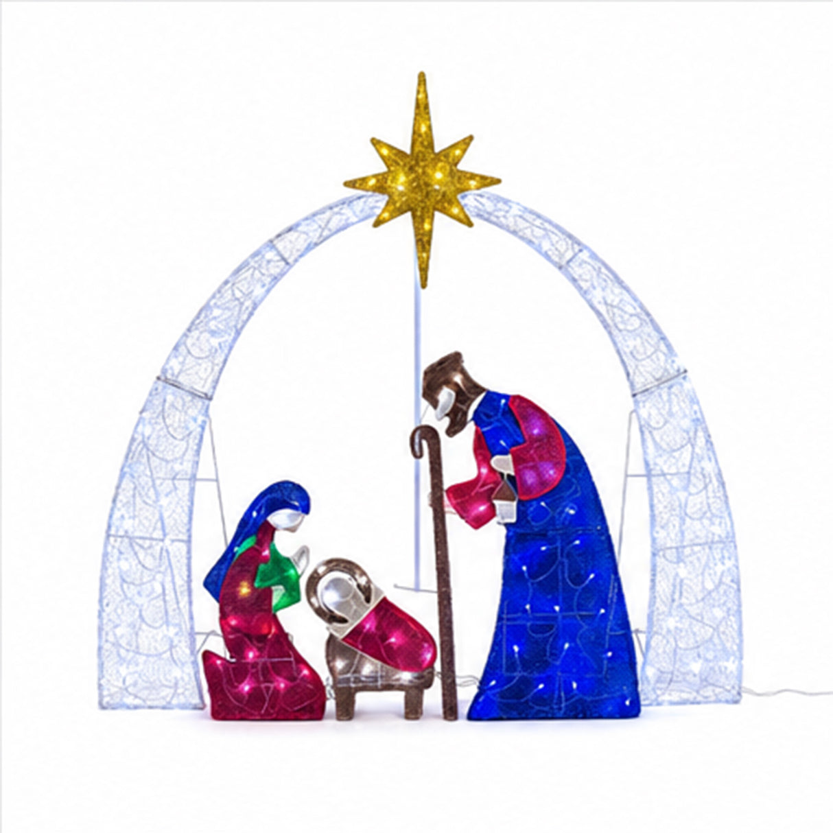 Lighted Nativity Scene Christmas Yard Decor Cool White LED