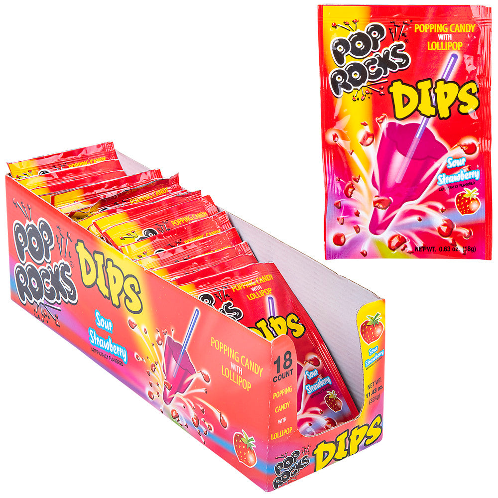 Pop Rocks Dips Sour Strawberry (18 Pc Box)