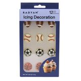 Sports Ball Royal Icing Cake Toppers 12 Pack Edible Cupcake Decorations