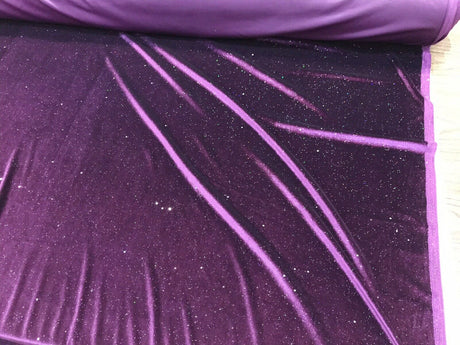 Selena Purple Stretch Velvet Fabric - Dark Purple, Iridescent Glitter, 59" Width (1 Yard)