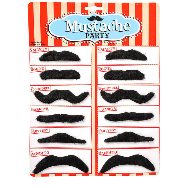 Mustaches Assorted Costume Set (12 Pc Card)