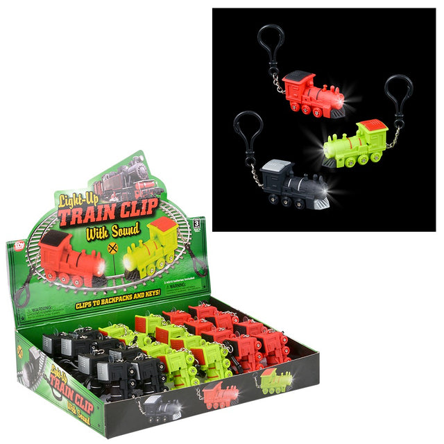 Light-Up Train Backpack Clip With Sound (24 Pc Display Box)