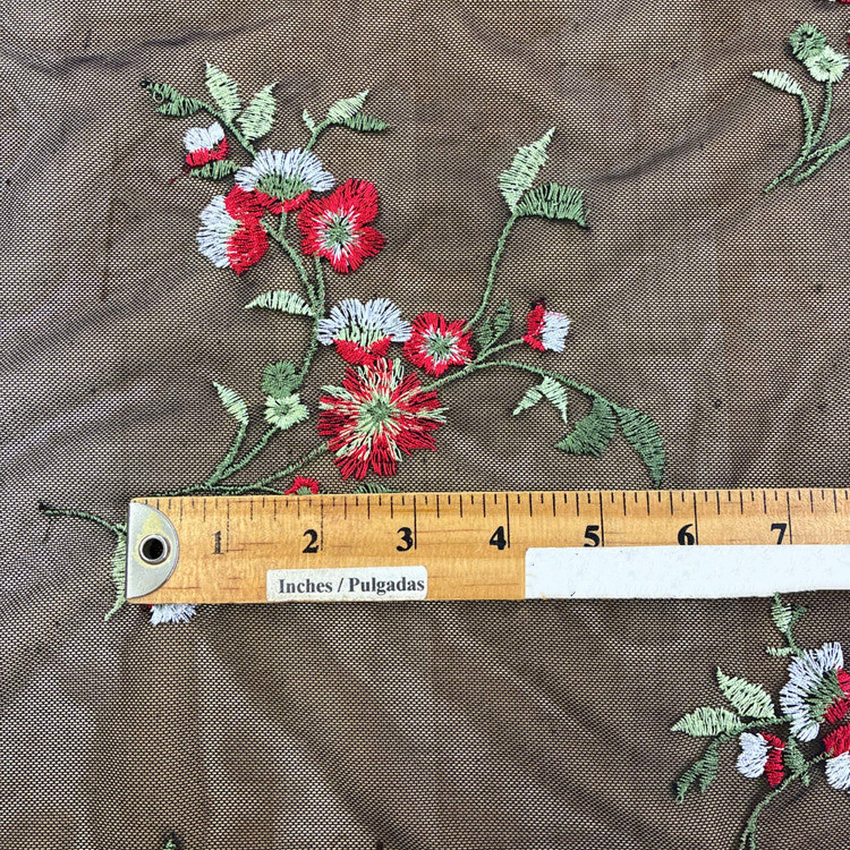 Red & White Floral Lace Stretch Mesh Fabric – 57" Wide, 1 Yard