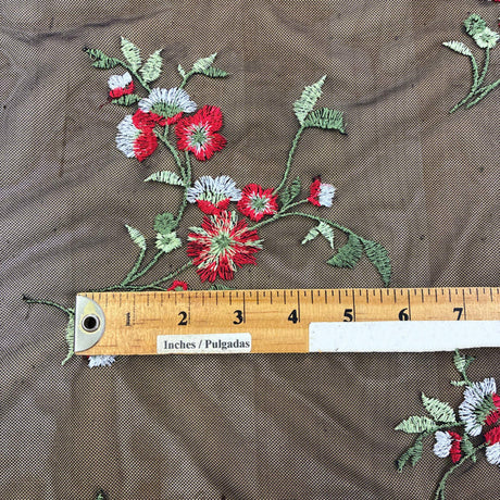 Red & White Floral Lace Stretch Mesh Fabric – 57" Wide, 1 Yard