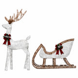 Lighted Christmas Deer Sleigh Set Warm White LED Decor