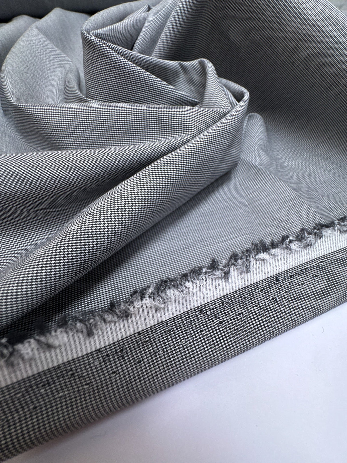 Cotton Blend Houndstooth Woven White Gray