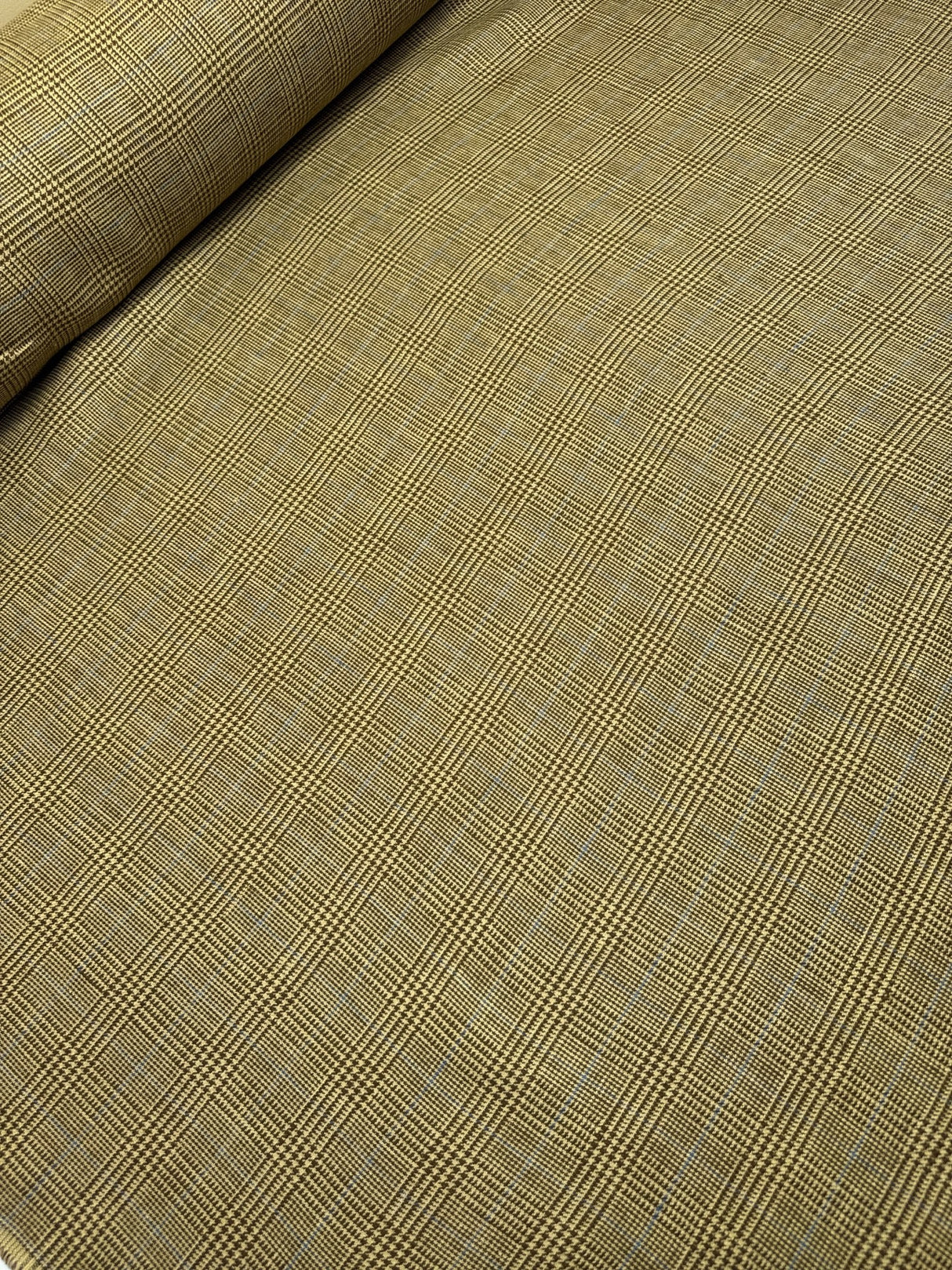 Italian Checked Linen Fabric Brown Beige