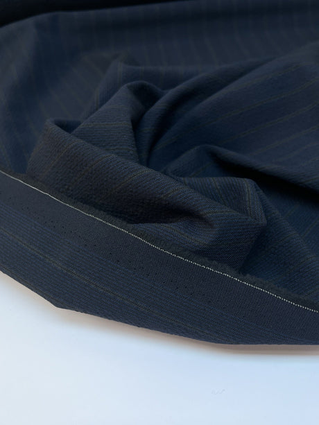 Italian Wool Blue Black Striped Fabric