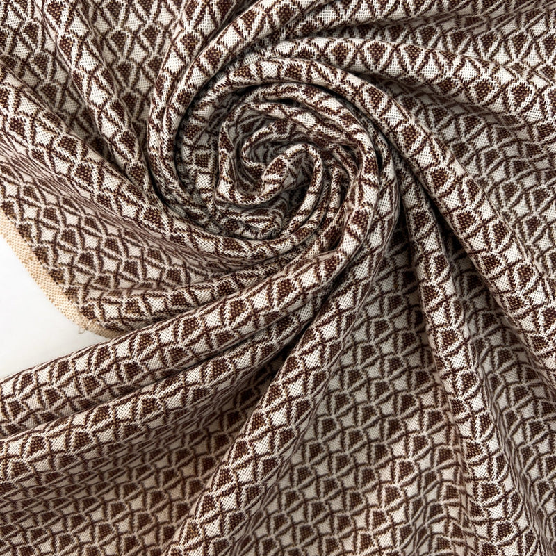Wool Abstract White Brown Fabric