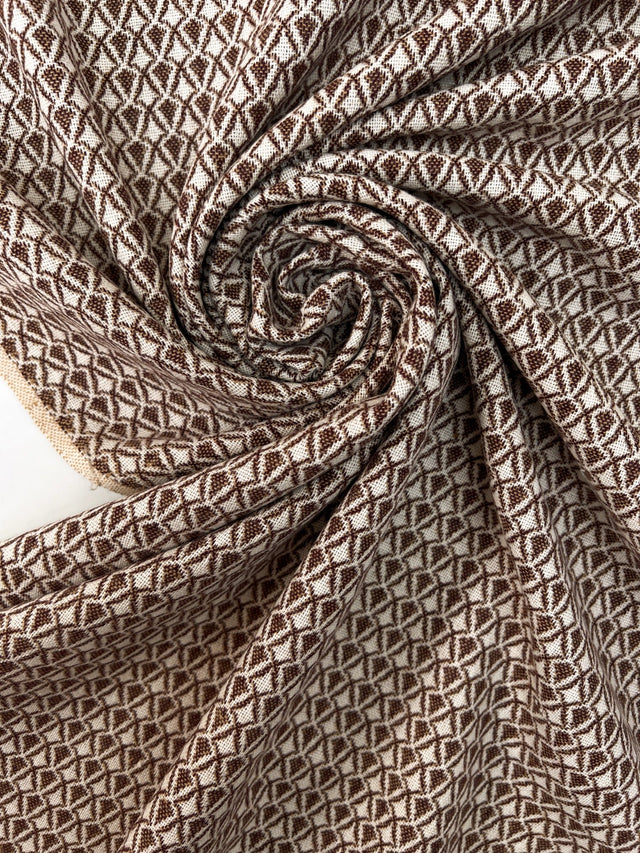 Wool Abstract White Brown Fabric