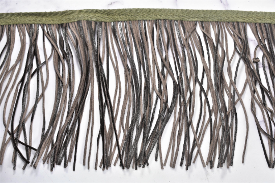Faux Leather Fringe Trim Black Gray 6.25"