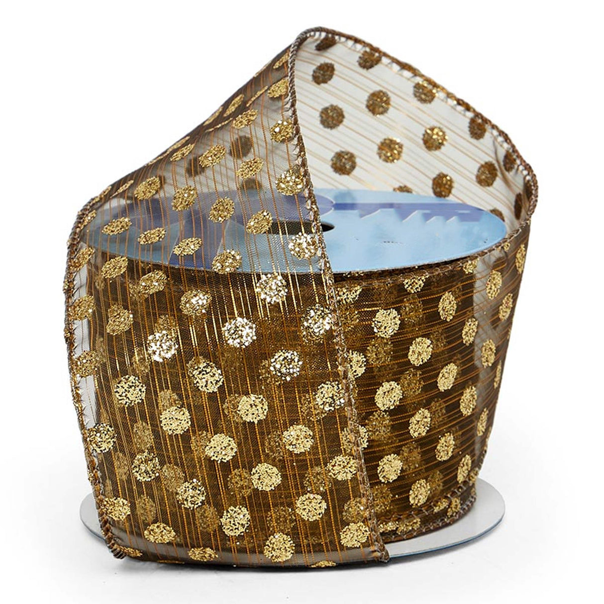 Glitter Dots On Sheer Wired Ribbon 2 1/2 '' X 10 yd Old Gold w/ Metallic Color 1 / roll