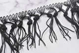 Fringe Trim Faux Leather Black 4"