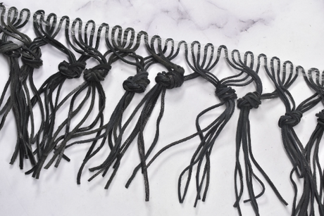 Fringe Trim Faux Leather Black 4"