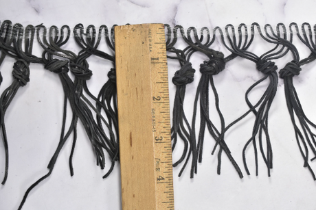 Fringe Trim Faux Leather Black 4"