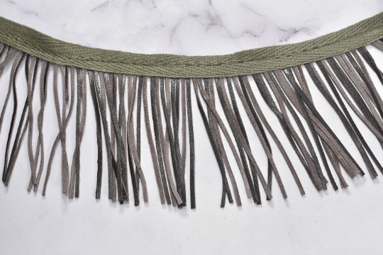 Faux Leather Fringe Trim Black Gray 3.25"
