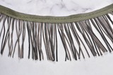 Faux Leather Fringe Trim Black Gray 3.25"