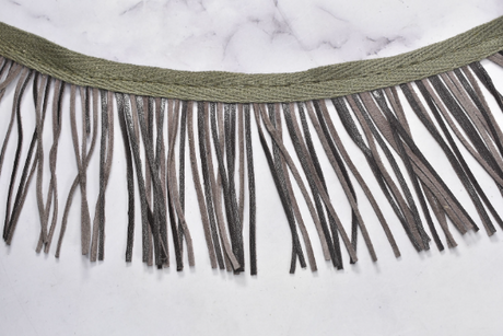 Faux Leather Fringe Trim Black Gray 3.25"