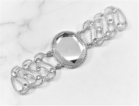 Rhinestone Applique Connector Pink Silver