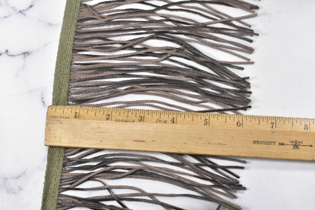 Faux Leather Fringe Trim Black Gray 6.25"