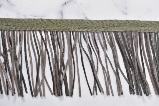 Faux Leather Fringe Trim Black Gray 3.25"
