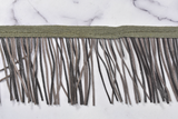 Faux Leather Fringe Trim Black Gray 3.25"