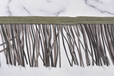 Faux Leather Fringe Trim Black Gray 3.25"