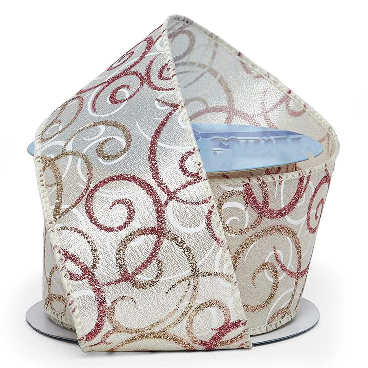 Glitter Swirls & Swipes On Wired Ribbon 2 1/2 '' X 10 yd Glitter Rose / Gold Swirls Color 1 / roll