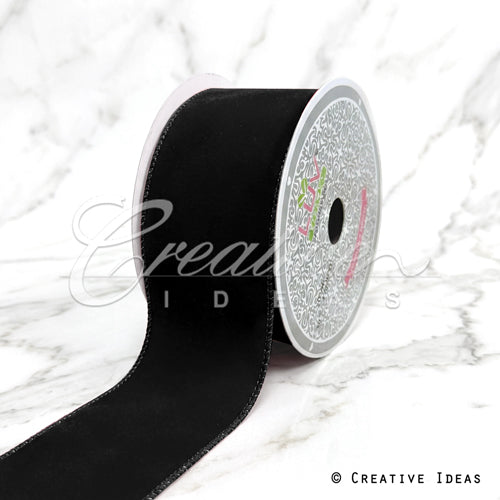 2 1/2" Wired Decorative Velvet Ribbon-10 Yds (Black)