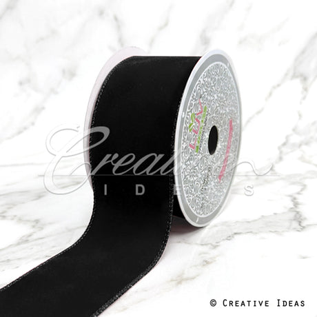 2 1/2" Wired Decorative Velvet Ribbon-10 Yds (Black)