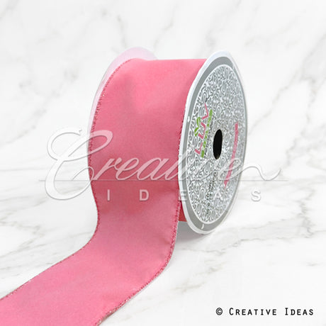 2 1/2" Wired Decorative Velvet Ribbon-10 Yds (Pink)