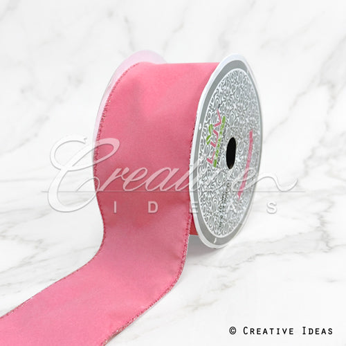 2 1/2" Wired Decorative Velvet Ribbon-10 Yds (Pink)