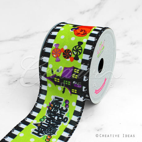 2 1/2" Wired Halloween Night Ribbon-10 Yds (Green)