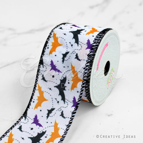 2 1/2" Wired Halloween Night Ribbon-10 Yds (White)