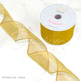 2 1/2" Wired Organza Ribbon - 10 Yards (Antique Gold)