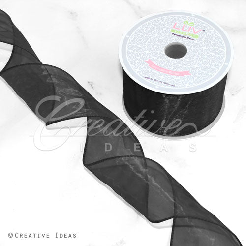 2 1/2" Wired Organza Ribbon - 10 Yards (Black)