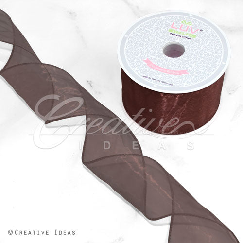 2 1/2" Wired Organza Ribbon - 10 Yards (Brown)