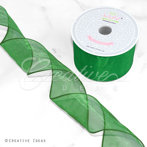 2 1/2" Wired Organza Ribbon - 10 Yards (Emerald Green)