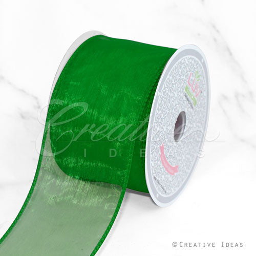 2 1/2" Wired Organza Ribbon - 10 Yards (Emerald Green)