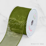 2 1/2" Wired Organza Ribbon - 10 Yards (Moss Green)