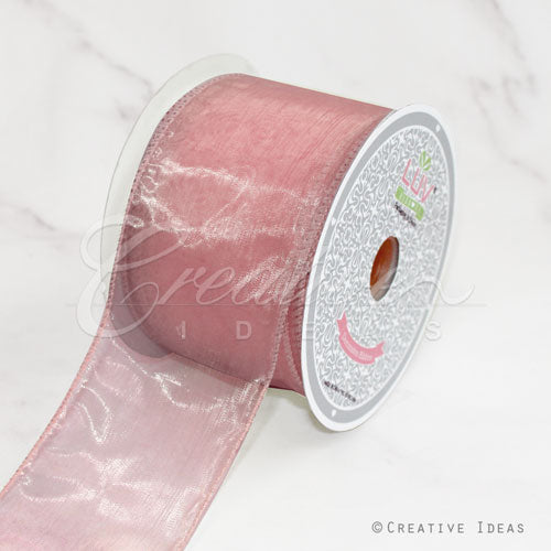 2 1/2" Wired Organza Ribbon - 10 Yards (Rosy Mauve)
