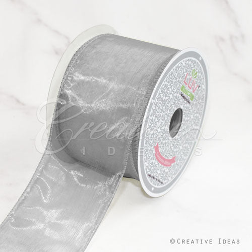2 1/2" Wired Organza Ribbon - 10 Yards (Silver)