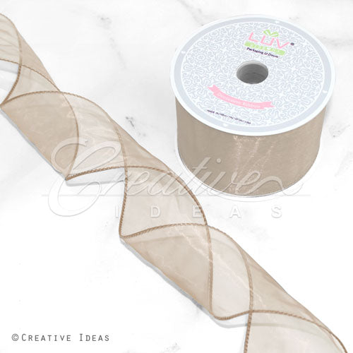 2 1/2" Wired Organza Ribbon - 10 Yards (Toffee)